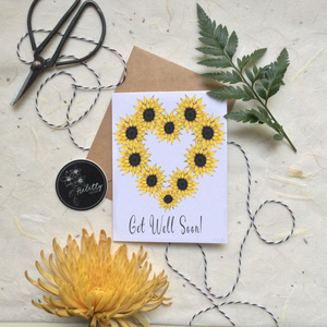 Sunflower heart "Get Well Soon" card