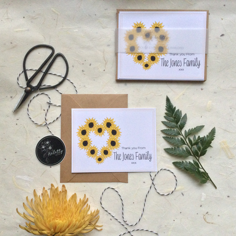 Sunflower Heart Personalized Thank you  notecard set