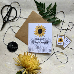 Sunflower "Thank you for helping me grow" Card & seed set