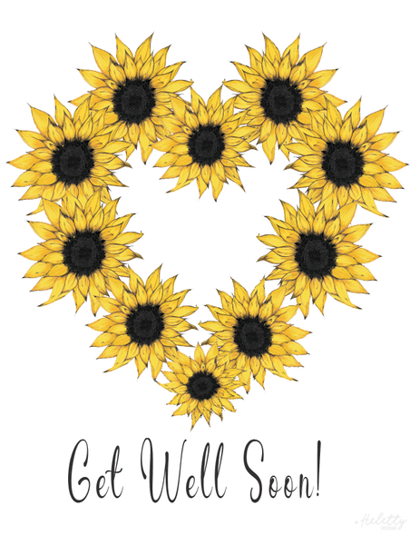 Sunflower heart "Get Well Soon" card