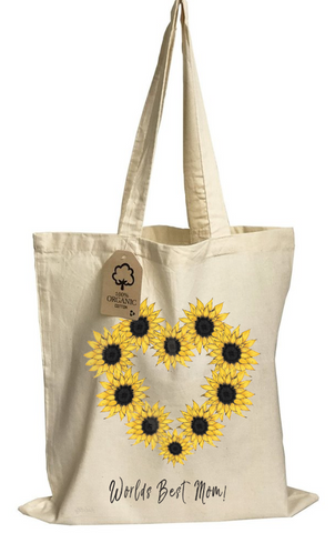 Sunflower heart "Worlds Best Mom!" Organic Tote